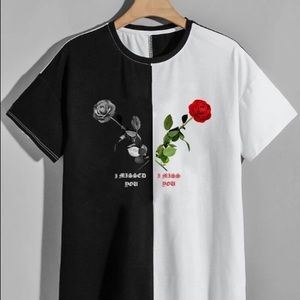 Men floral and slogan graphic color block tee